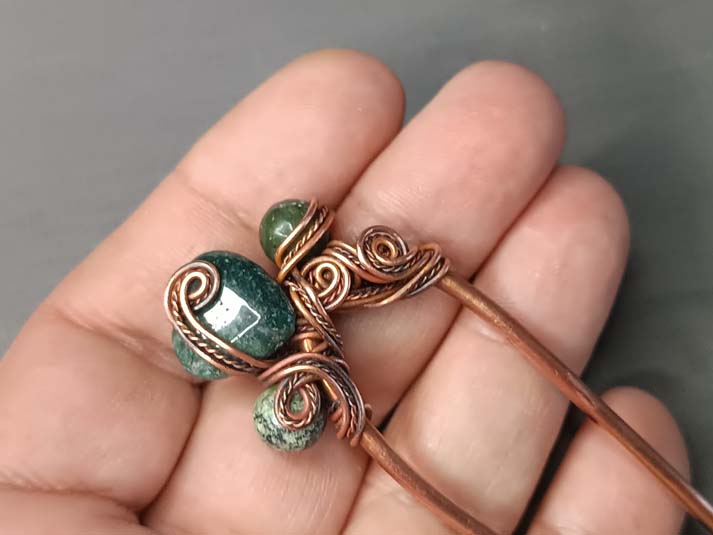 Dupla igla za kosu, Aventurin ukosnica, Zeleni ukras za kosu, ručni rad, unikat - Image 7