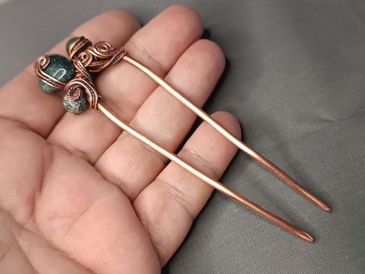 Dupla igla za kosu, Aventurin ukosnica, Zeleni ukras za kosu, ručni rad, unikat - Image 6