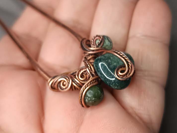Dupla igla za kosu, Aventurin ukosnica, Zeleni ukras za kosu, ručni rad, unikat - Image 5