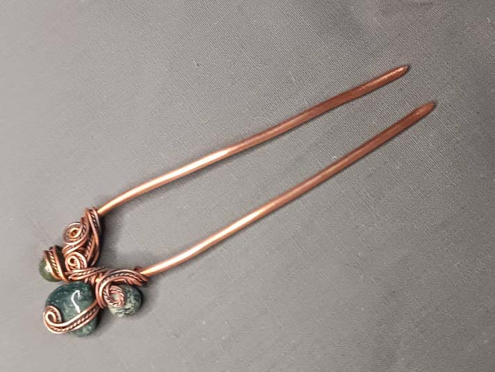 Dupla igla za kosu, Aventurin ukosnica, Zeleni ukras za kosu, ručni rad, unikat - Image 4