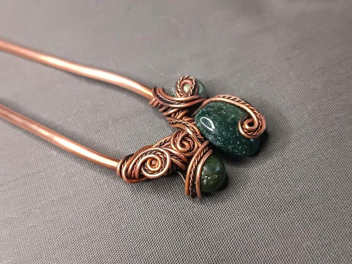 Dupla igla za kosu, Aventurin ukosnica, Zeleni ukras za kosu, ručni rad, unikat - Image 2