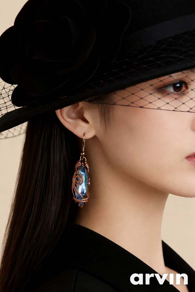 Elegantne bakarne naušnice i prsten, komplet od bakra i kristala, unikat - Image 5