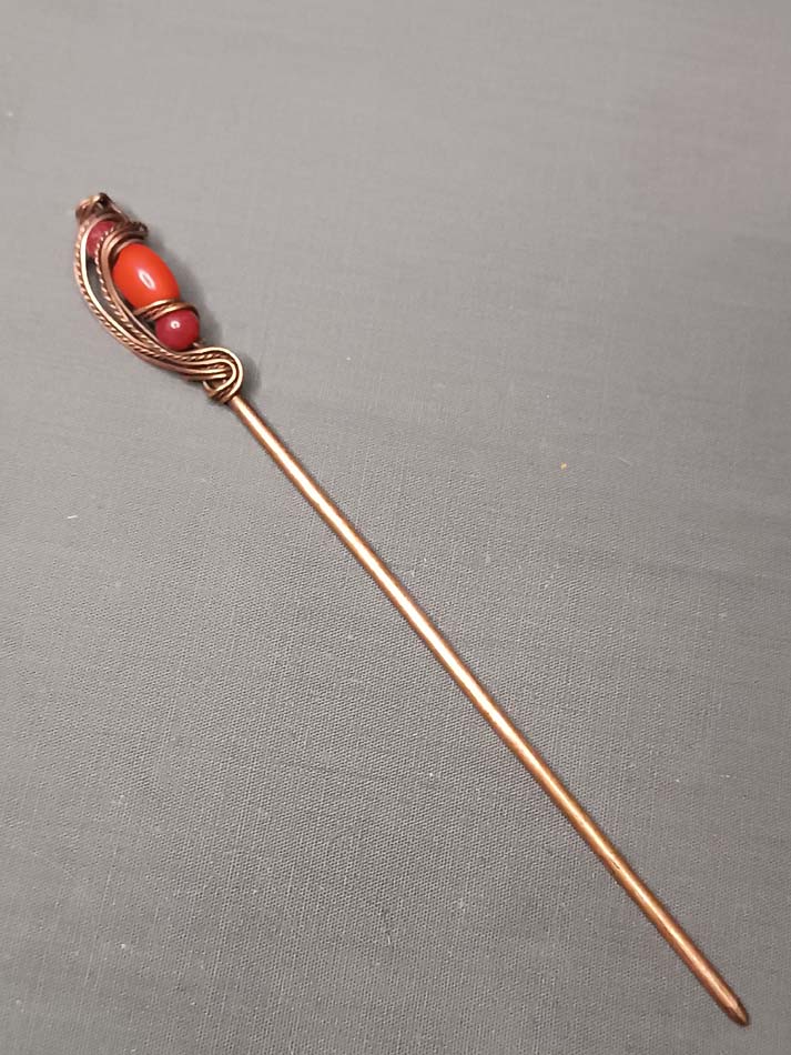 Bakarna igla za kosu unikatna, ručni rad, crveni koral, Idealan poklon, Čvrsta, kvalitetna i jednostavna za upotrebu - Image 9