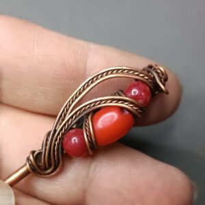 Bakarna igla za kosu unikatna, ručni rad, crveni koral, Idealan poklon, Čvrsta, kvalitetna i jednostavna za upotrebu