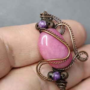 Bakarna igla za kosu sa ružičastim jaspisom, ukrasna metalna igla za kosu, štapić za kosu