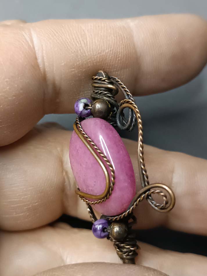 Bakarna igla za kosu sa ružičastim jaspisom, ukrasna metalna igla za kosu, štapić za kosu - Image 2