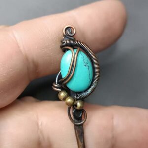 Tirkizna igla za kosu unikatna, ručni rad, haolit u bakru, Idealan poklon, Čvrsta, kvalitetna i jednostavna za upotrebu