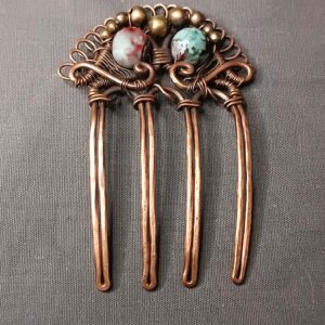 Ukrasni češljić za kosu, ručni rad unikat, bakar