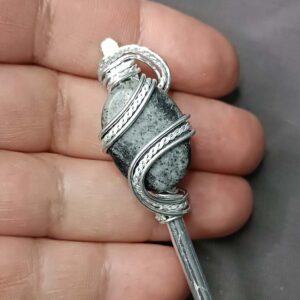 Srebrna igla za kosu, ručni rad, crno-sivi poludragi kamen u aluminijumu, jednostavna za upotrebu