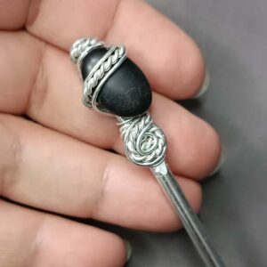 Srebrna igla za kosu, ručni rad, crni jaspis, čvrsta, kvalitetna i jednostavna za upotrebu