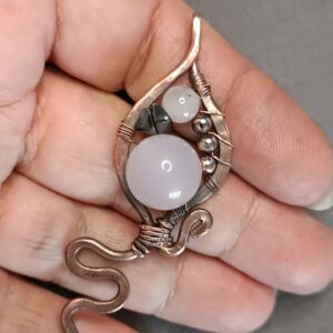 Bakarna igla za kosu, rozenkvarc, hematit, unikat, ručni rad