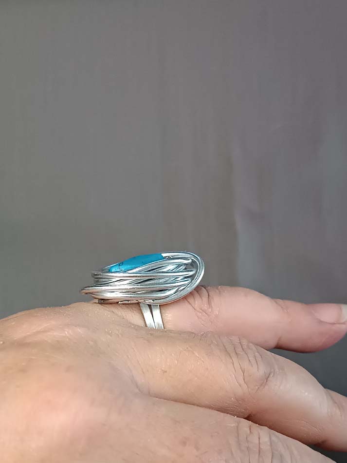 Aluminijumski prsten sa plavim jaspisom, upadljiv, moderan, udoban, ručno rađen - Image 4