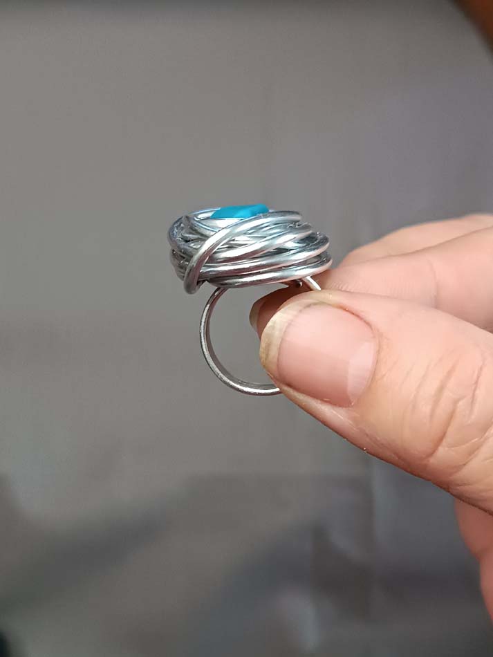 Aluminijumski prsten sa plavim jaspisom, upadljiv, moderan, udoban, ručno rađen - Image 12
