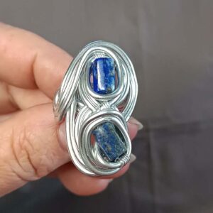 Aluminijumski prsten sa lapisom, upadljiv, moderan, ručno rađen