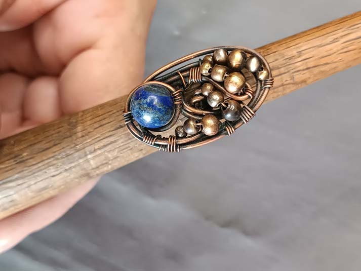 Bakarni prsten sa kamenom lapis lazuli, jedinstven prsten, alternativan - Image 9