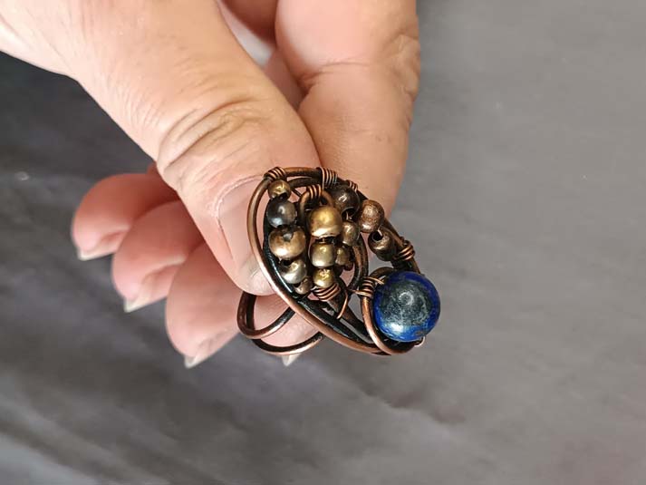 Bakarni prsten sa kamenom lapis lazuli, jedinstven prsten, alternativan - Image 6