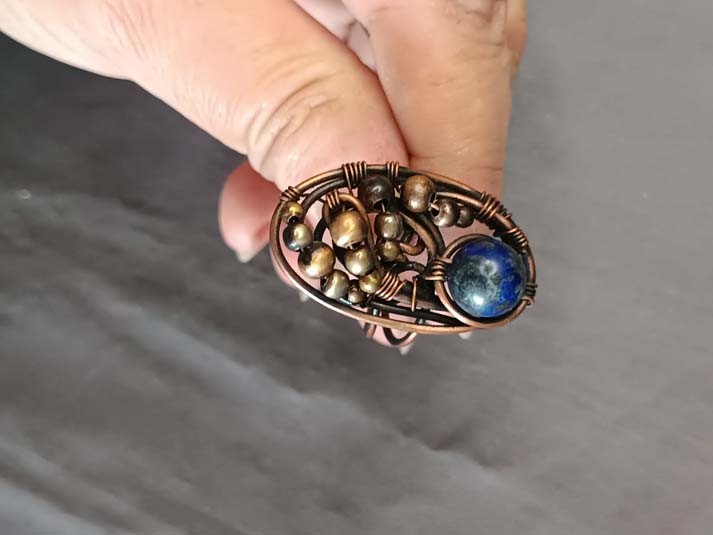 Bakarni prsten sa kamenom lapis lazuli, jedinstven prsten, alternativan - Image 5