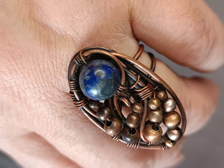 Bakarni prsten sa kamenom lapis lazuli, jedinstven prsten, alternativan - Image 4