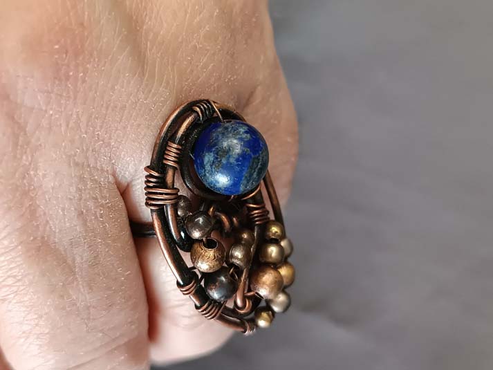 Bakarni prsten sa kamenom lapis lazuli, jedinstven prsten, alternativan - Image 3