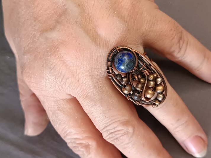 Bakarni prsten sa kamenom lapis lazuli, jedinstven prsten, alternativan - Image 2