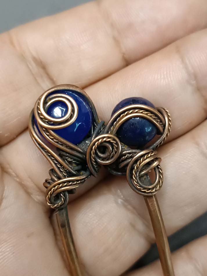 Dupla igla za kosu sa lapis lazulijem, plava ukosnica, unikat, ručni rad